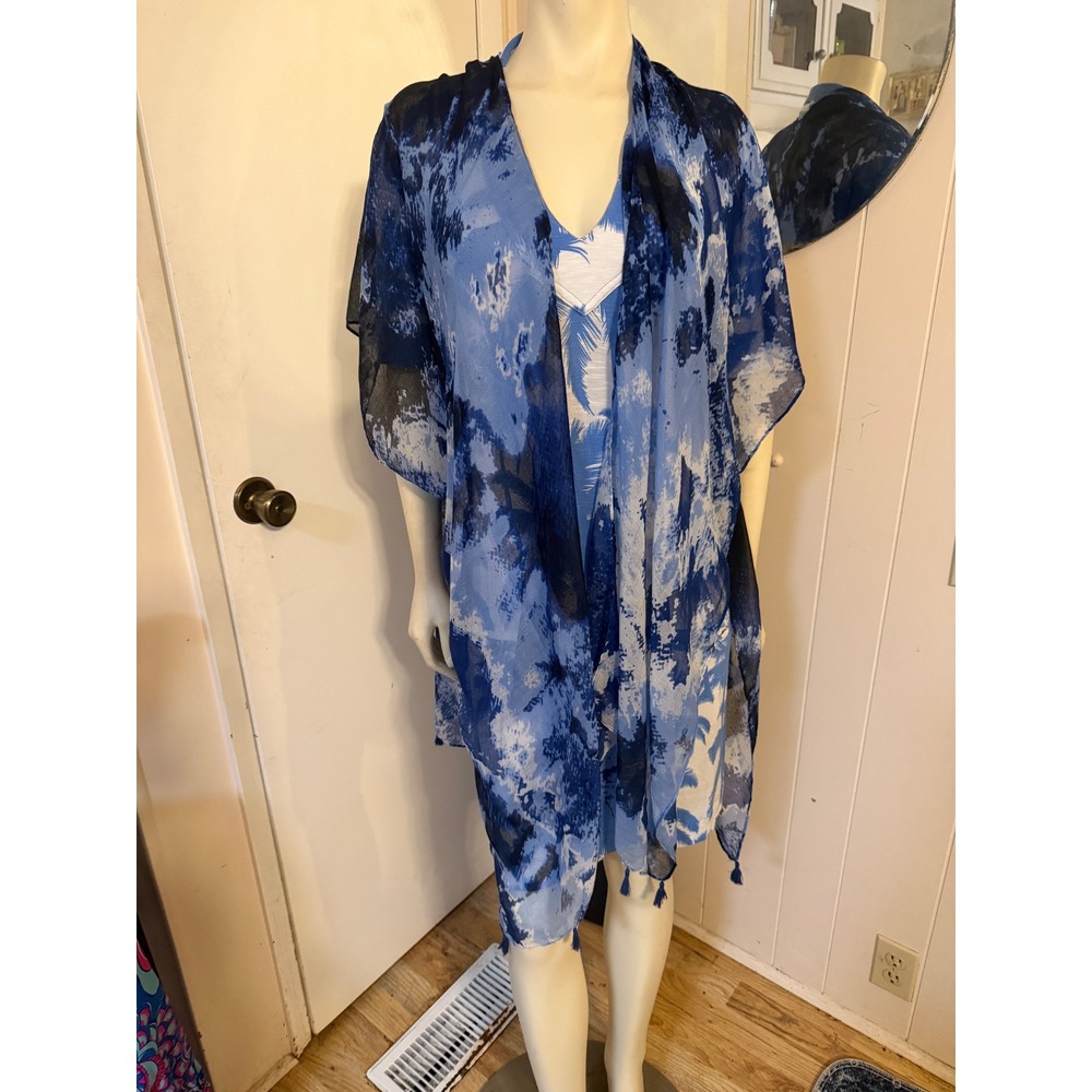 NWT Bon Voyage Starboard Swim Cover Up Kimono Blue and White OS